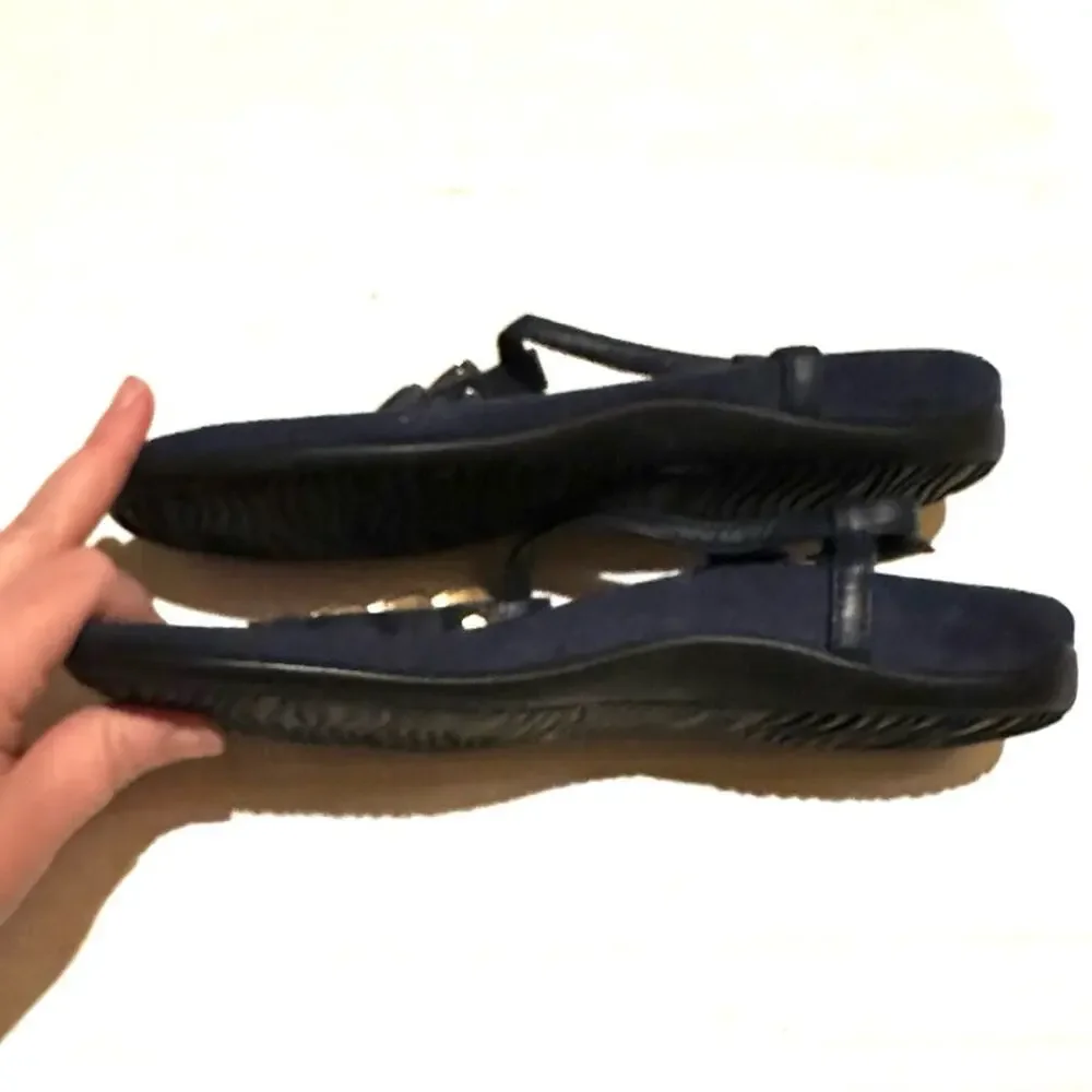 Vionic Navy and White Silver Coin Strap Comfort Sandals Women's 8